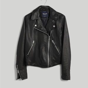 Madewell XXL Washed Leather Motorcycle Jacket in black